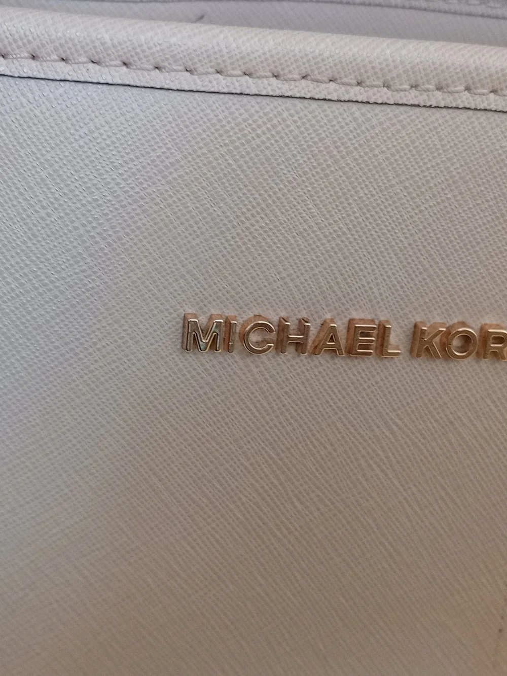 Michael Kors Cream Leather Tote with Gold Logo Charm